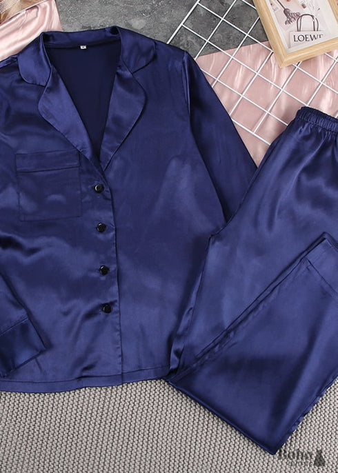 Pijama bohemio, conjunto de pijama de satén Corinne en azul marino